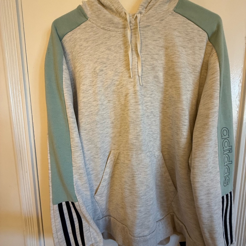 Adidas Gray and Green Hoodie Sweater